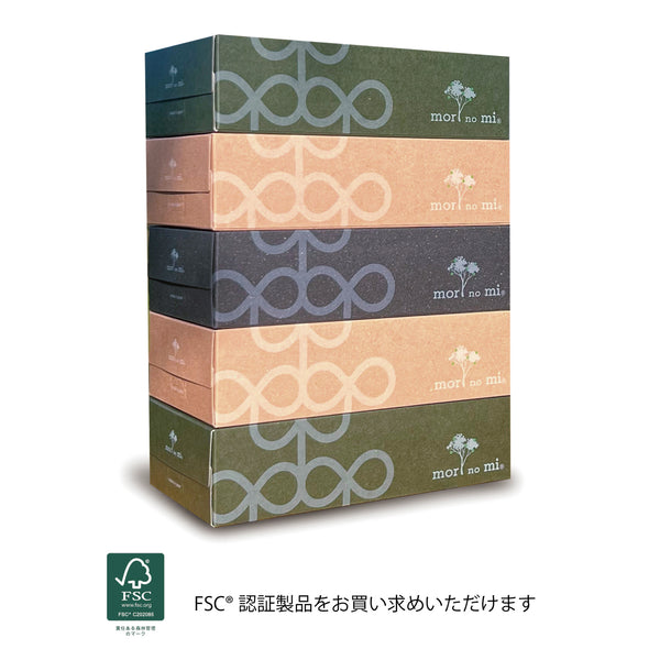 mori no mi  BOXティッシュ 200W  5P/12パック FSC®認証紙(未晒し) (送料･税込)